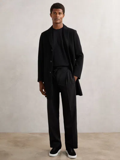Reiss Black Relaxed-fit Twill Drawstring Trousers
