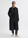 Reiss Black Relaxed Wool Blend Blindseam Belted Coat In Black