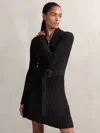 Reiss Vienna Half Zip Long Sleeve Rib Sweater Dress In Black