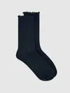 Reiss Black Ribbed Frilly Socks
