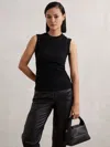 Reiss Black Ribbed Ruched Waist Vest In Black