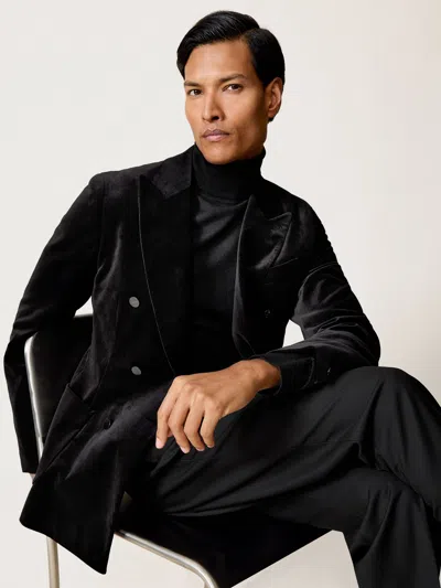 Reiss Black Double-breasted Velvet Blazer Tailored-fit