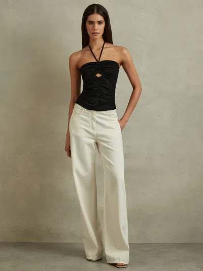 Reiss Black Ruched Halterneck Top