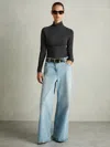 Reiss Black Ruched Jersey Top With Wool
