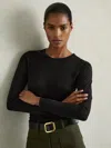 Reiss Black Ruched Side Crew-neck Top