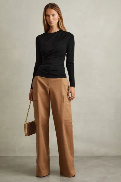 Reiss Black Draped Front Ruched Top