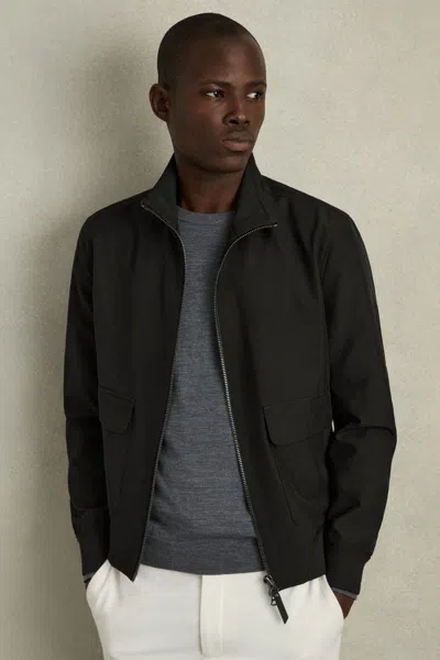 Reiss Black Zip-through Funnel-neck Jacket
