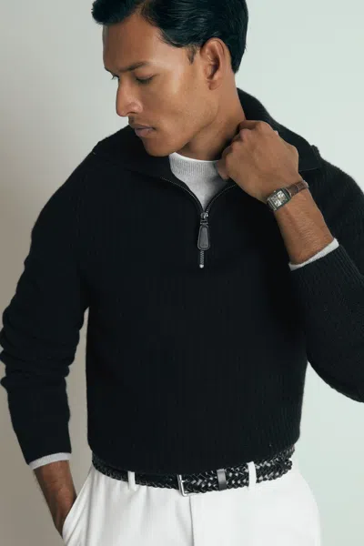 Reiss Black Atelier Ribbed-cashmere Funnel-neck Jumper