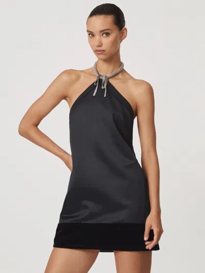 Reiss Black Satin Crystal-necklace Mini Dress In Gray