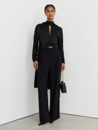 Reiss Black Satin Woven Mix Cape-detail Jumpsuit