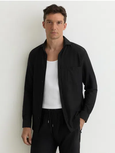 Reiss Black Seersucker Cutaway-collar Shirt Regular-fit