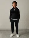 Reiss Black Interlock Velour Panel Zip Sweatshirt