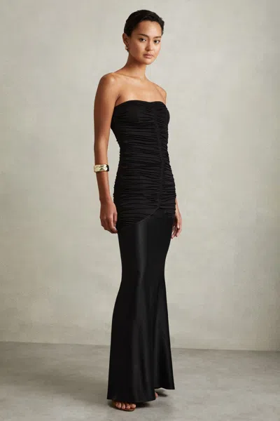 Reiss Black Strapless Ruched Maxi Dress
