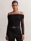 Reiss Black Sheer Mesh Bardot Top In Black