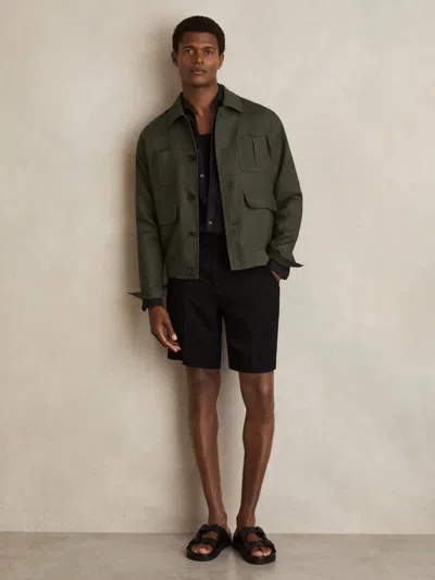 Reiss Black Side-adjuster Tailored Shorts