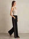 Reiss Black Side-stripe Wide-leg Trousers In Black
