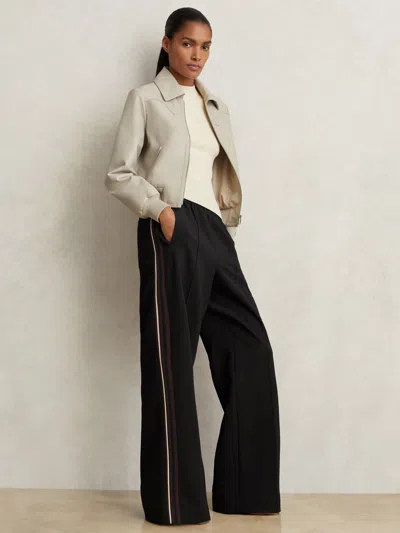 Reiss Black Side-stripe Wide-leg Trousers