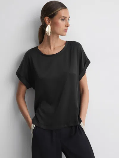 Reiss Black Silk Front Crew Neck T-shirt