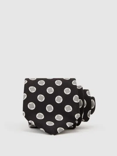 Reiss Black Silk Geometric Square Medallion-print Tie