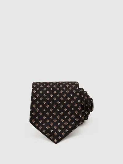 Reiss Black Silk Twill Micro Diamond-print Tie
