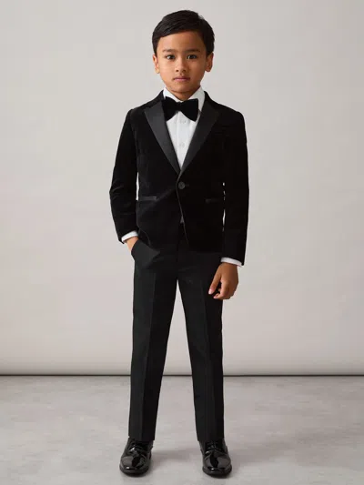 Reiss Black Single-breasted Velvet Blazer
