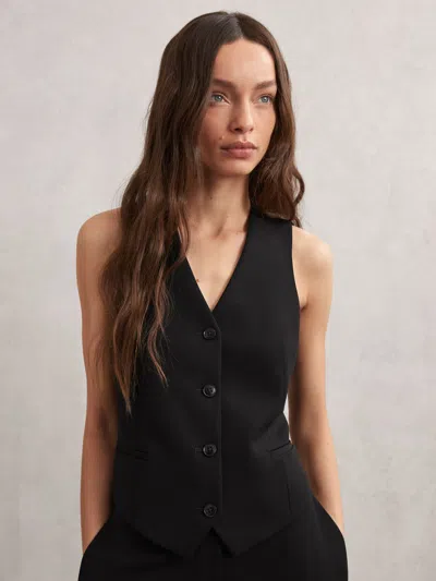 Reiss Black Single-breasted Twill Waistcoat