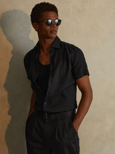 Reiss Black Slim Fit Linen Shirt