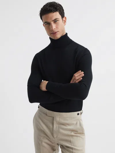 Reiss Caine Wool Roll Neck Interest Sweater In Black