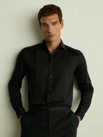 Reiss Black Slim Fit Slim Fit Cotton Marcella Tuxedo Shirt