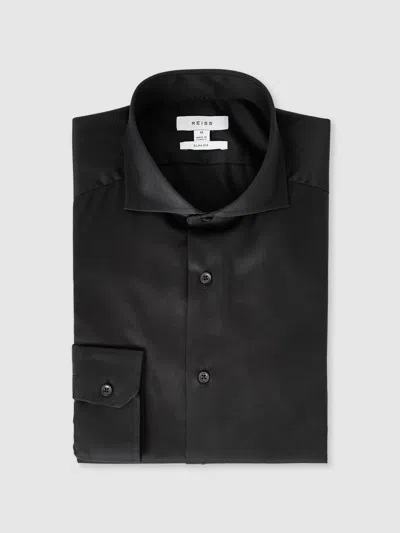 Reiss Black Slim Slim Fit Cotton-twill Two-fold Shirt Slim-fit