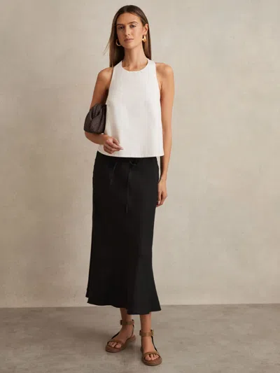 REISS BLACK SLIP MIDI SKIRT