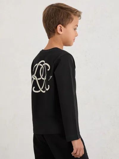 Reiss Kids'  Black Stefan 9-13 Yrs Monogram Cotton Long-sleeve T-shirt