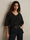 Reiss Black Stretch-cotton Oversized V-neck T-shirt