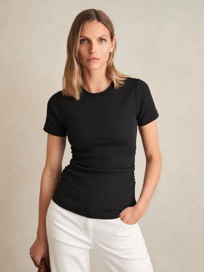 Reiss Black Stretch-cotton Ruched Ribbed T-shirt