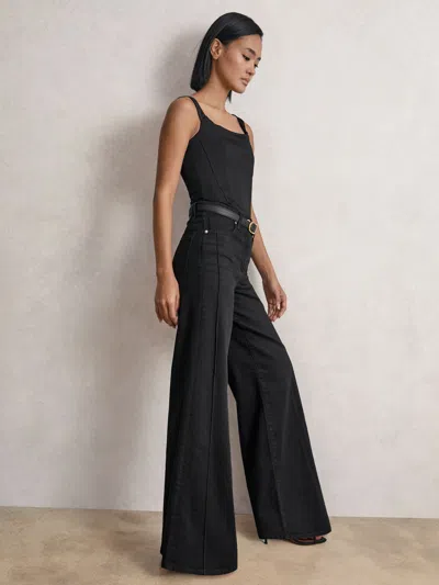 Reiss Black Stretch-cotton Wide-leg Jeans