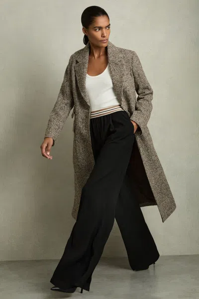 Reiss Black Stripe-waistband Wide-leg Trousers