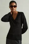 Reiss Black Striped V-neck Jumper