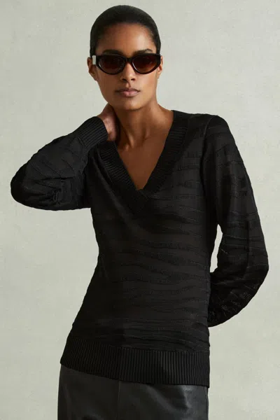 Reiss Black Zana Striped V-neck Jumper
