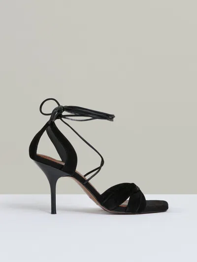 Reiss Black Suede Strappy Heeled Sandals