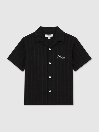 Reiss Kids'  Black Sycamore 3-9 Yrs Textured Logo-embroidered Shirt