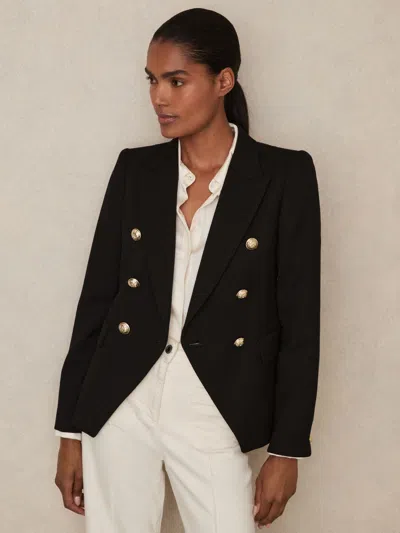 Reiss Black Tailored Fit Textured Double Breasted Blazer