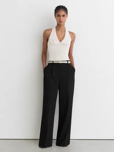 Reiss Black Tall Elasticated-waist Wide-leg Twill Trousers