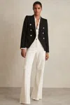 Reiss Black Petite Tailored Fit Textured Double Breasted Blazer