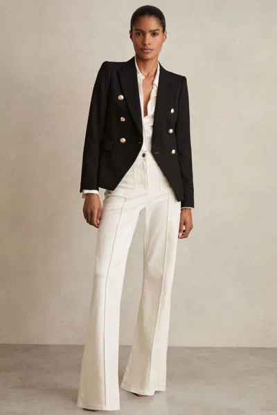 Reiss Black Petite Tailored Fit Textured Double Breasted Blazer