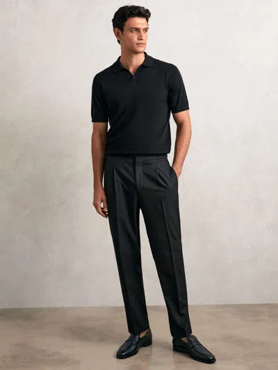 Reiss Black Tapered Drawstring Tailored Trousers In Blue