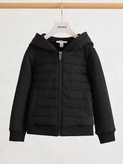 Reiss Black Hybrid Zip-through Hooded Jacket