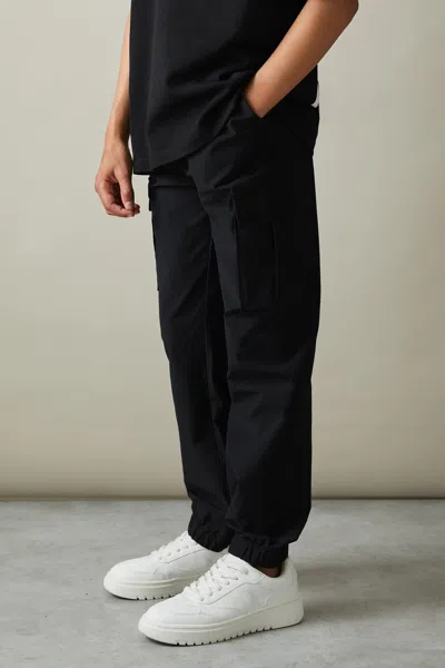 Reiss Black Technical Drawstring Trousers