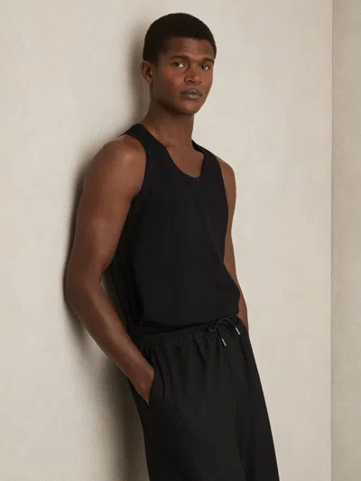 Reiss Black Textured Crew Neck Ribbed Vest