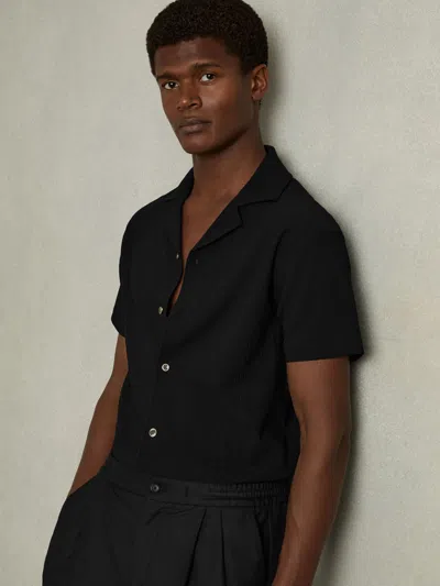 Reiss Black Textured Cuban Collar Shirt