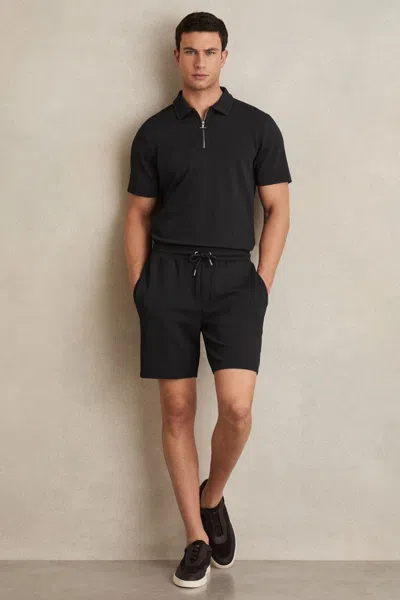 Reiss Black Textured Drawstring Shorts